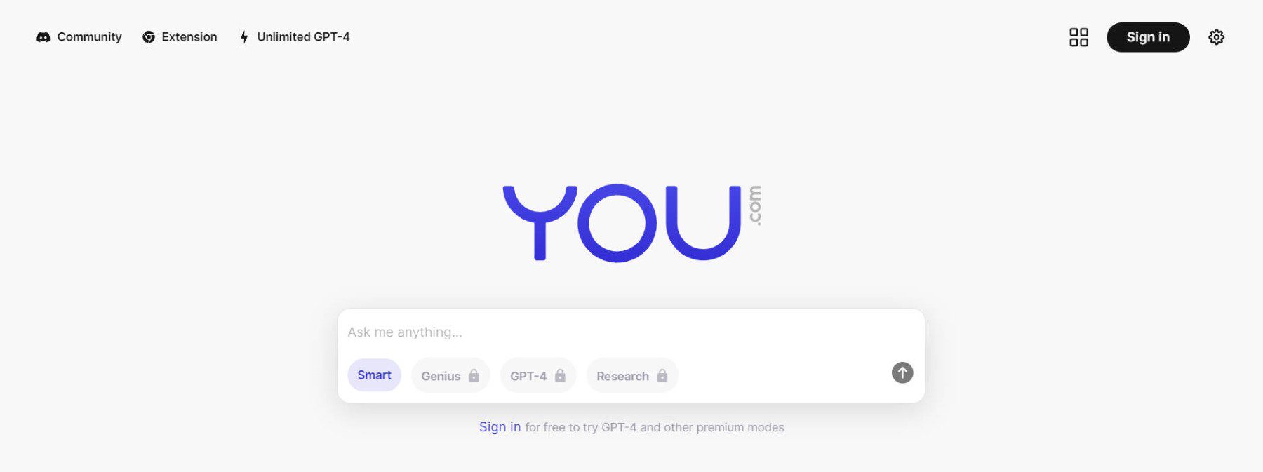 You.com Homepage January 2024