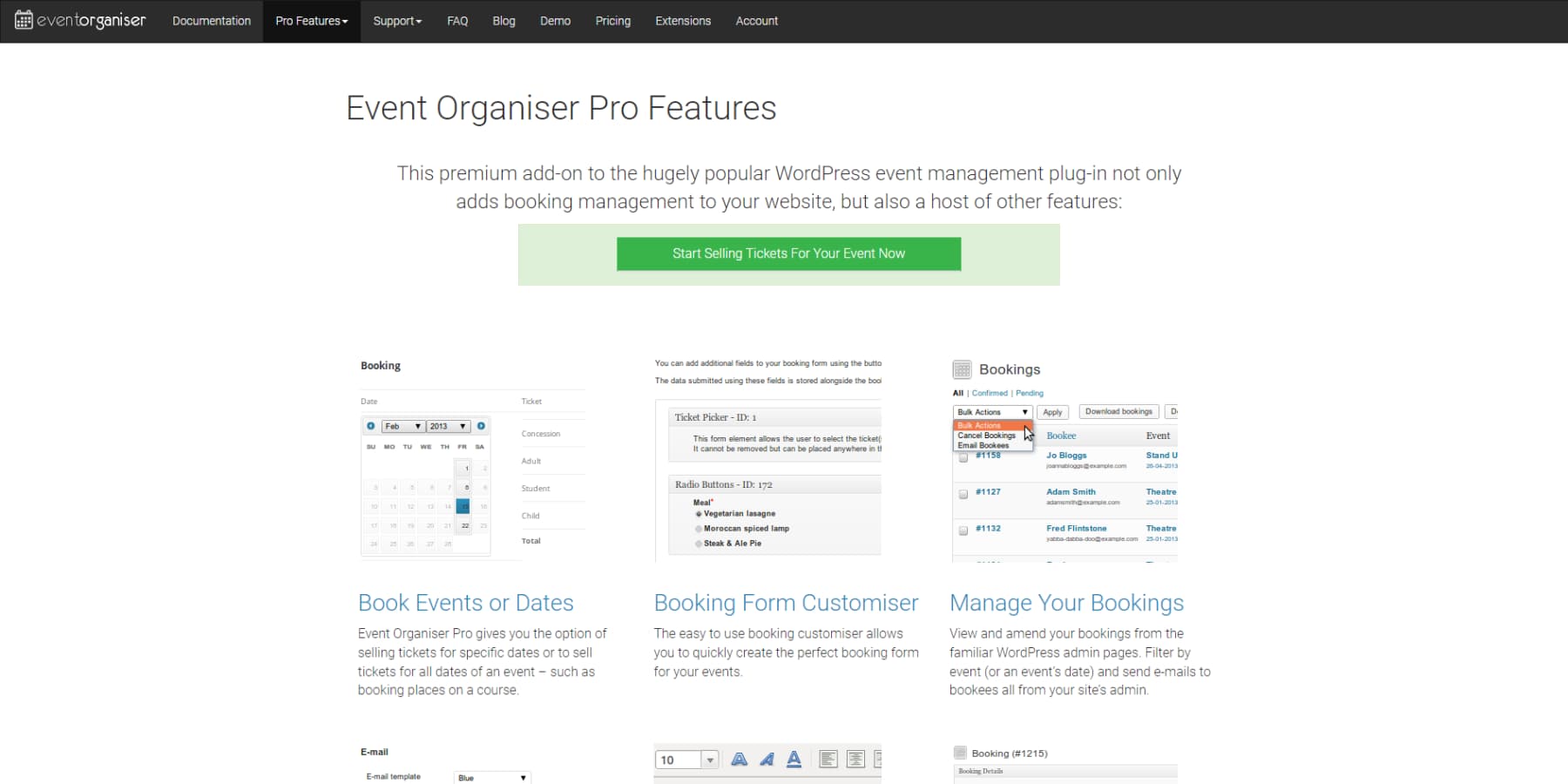 A screenshot of Event Organisers home page