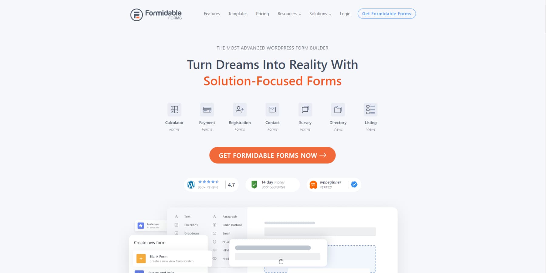 A screenshot of Formidable Forms Homepage