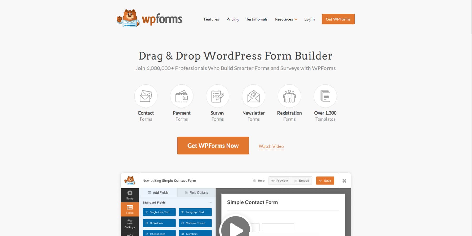 A screenshot of WPForms Homepage