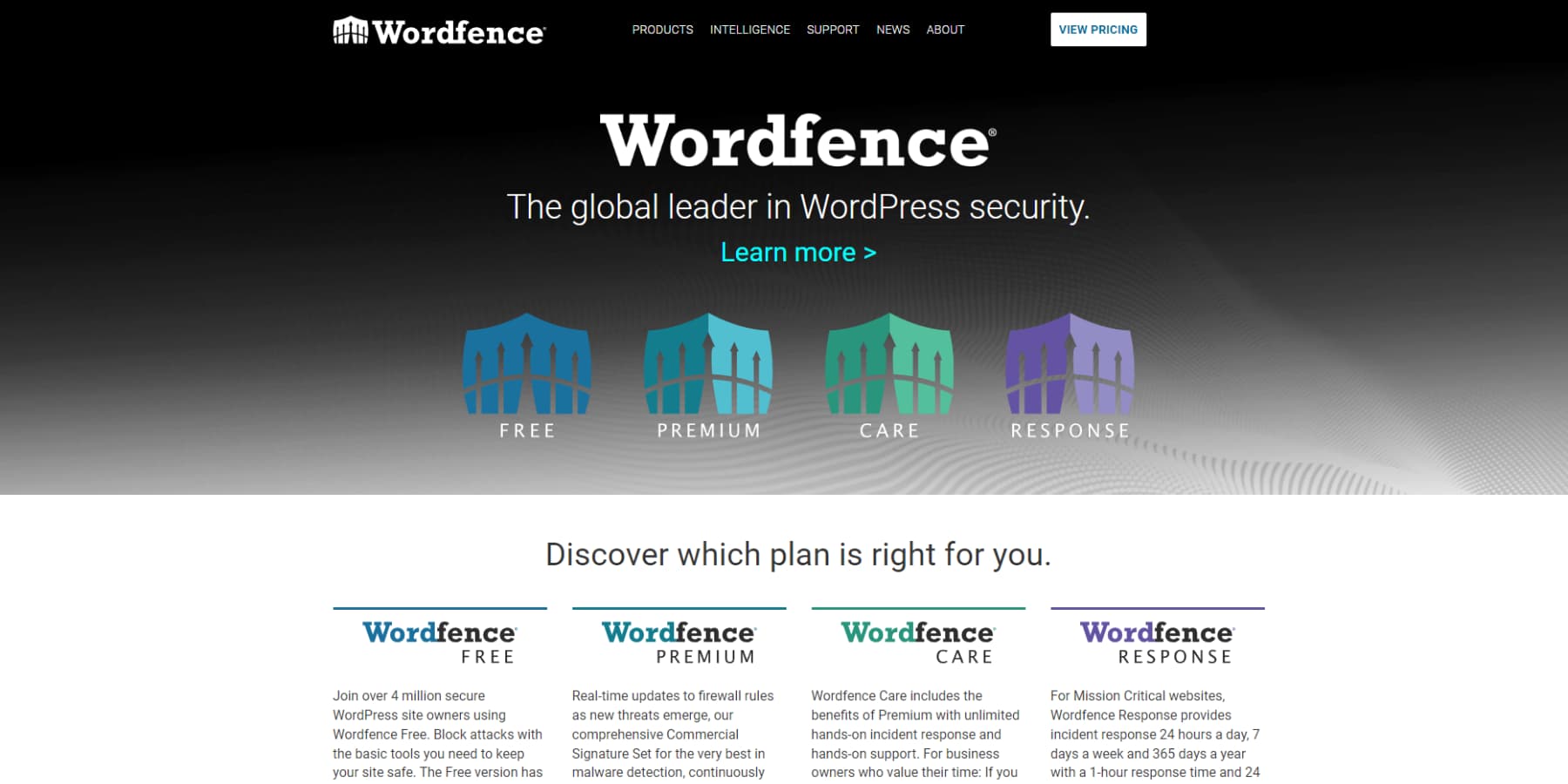 A screenshot of WordFences Homepage