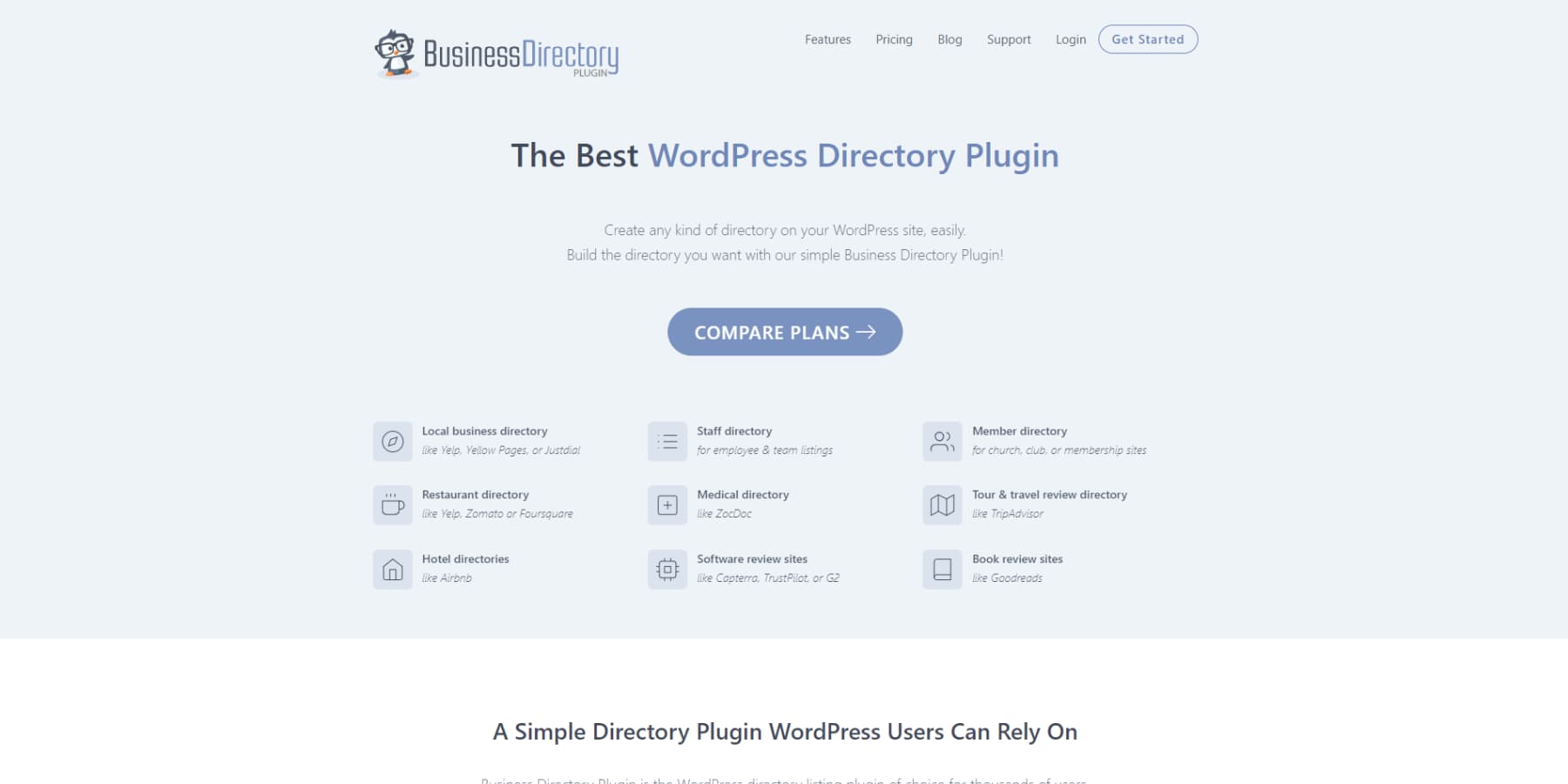 A screenshot of Business Directory Plugins homepage