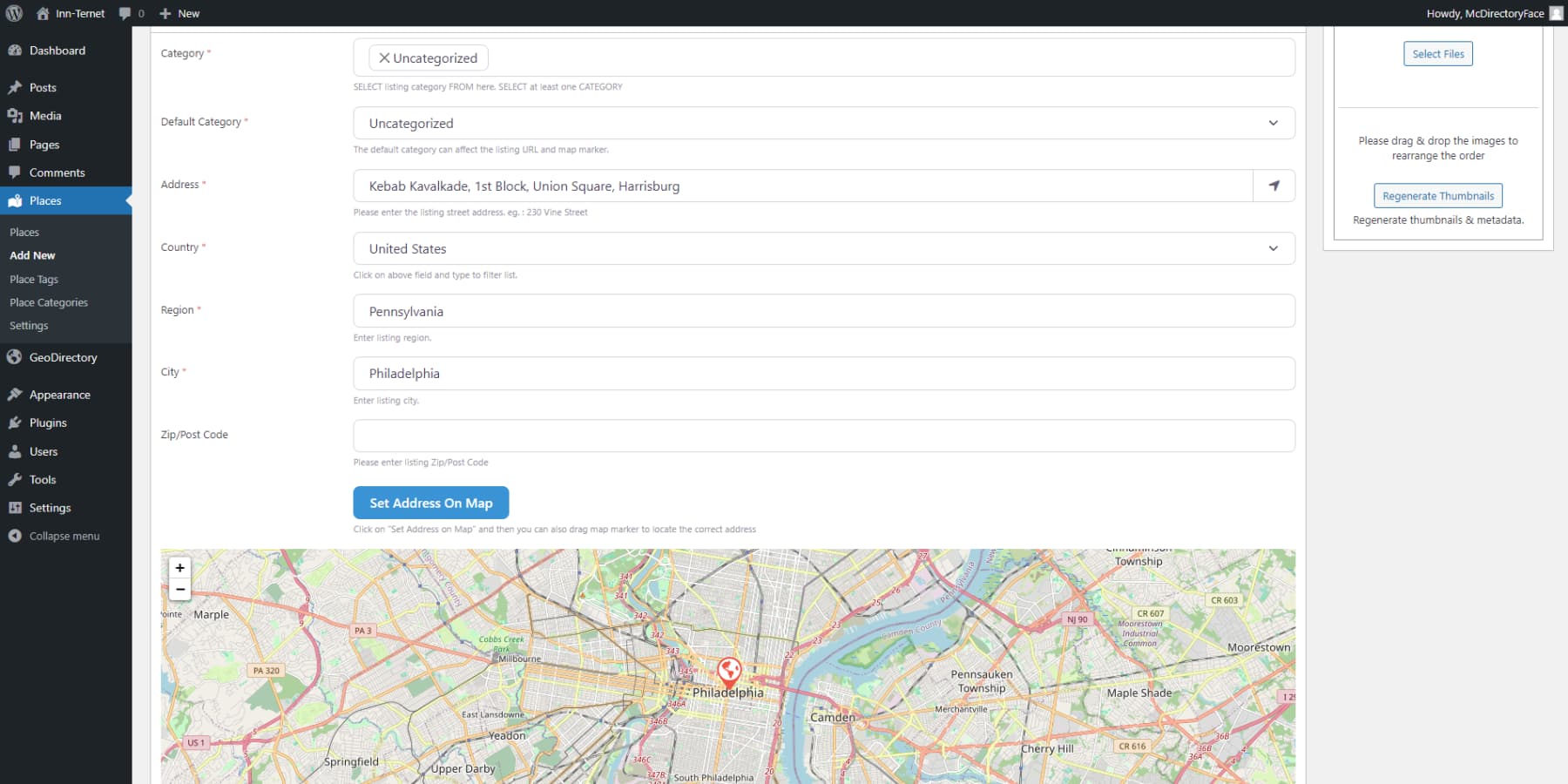 A screenshot of GeoDirectorys user interface