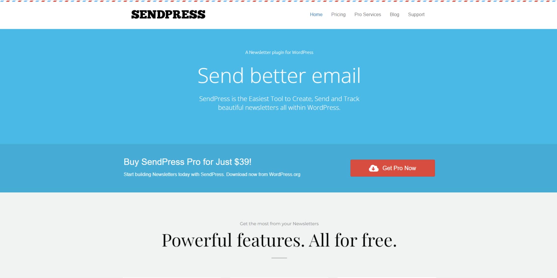 A screenshot of SendPress home page