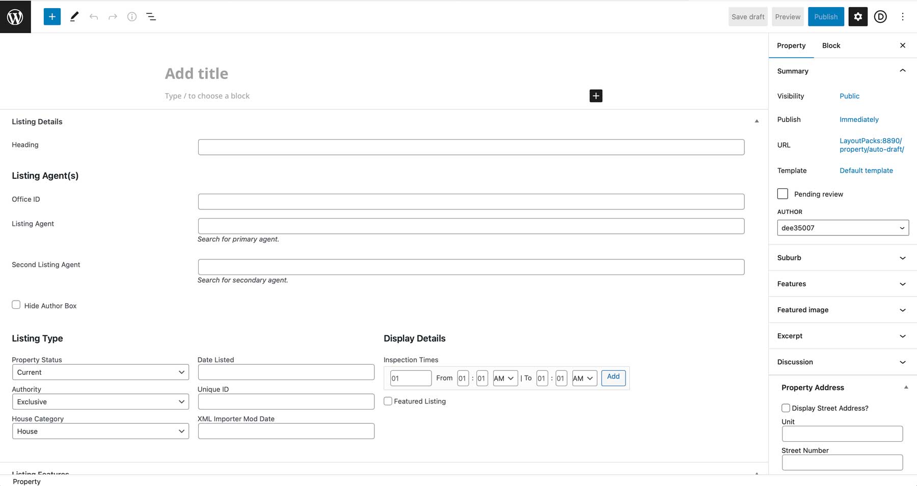 Adding listing details using Easy Property Listings