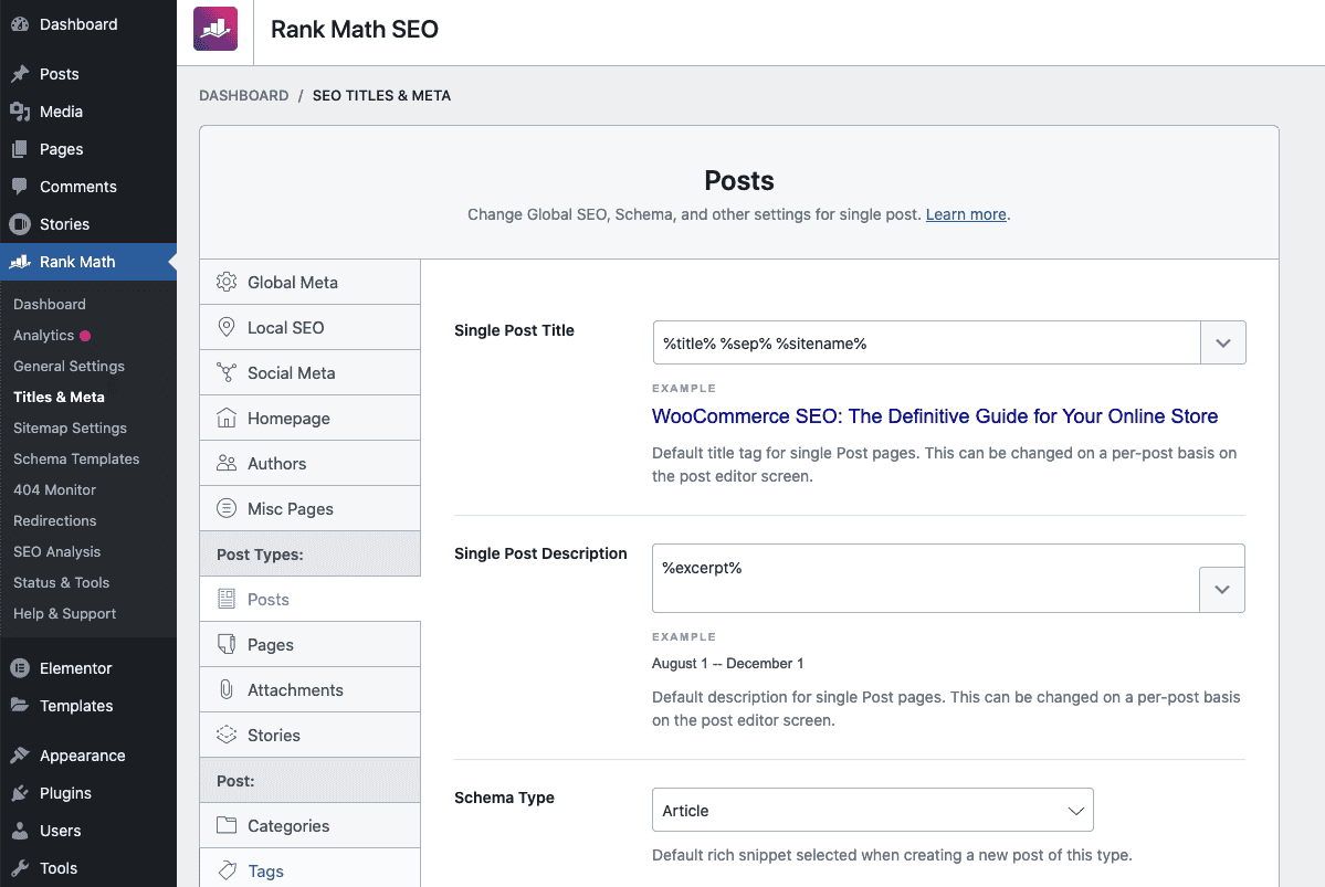 Rank Math Global Schema Setup by Post Type 1