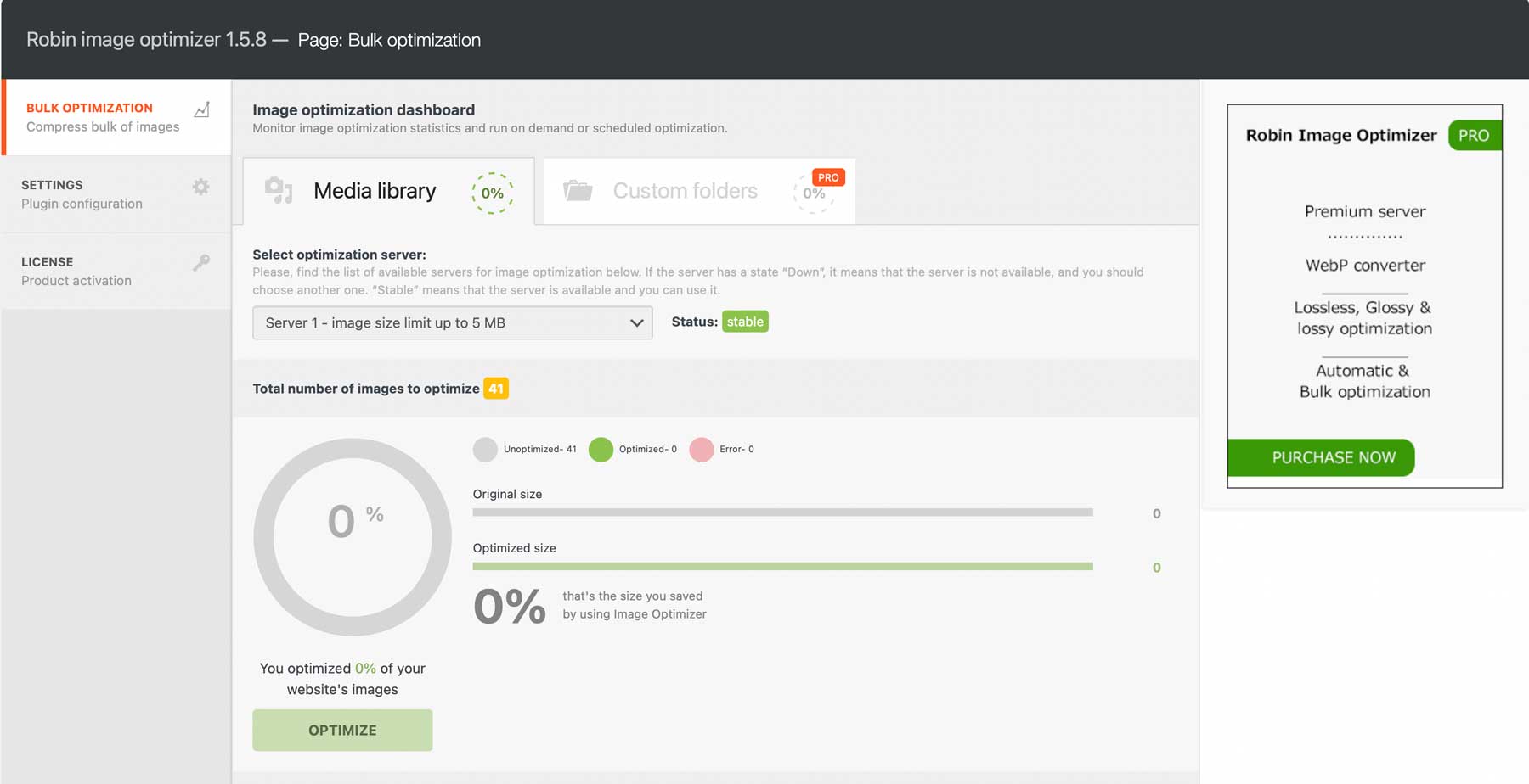 Robin image optimizer dashboard