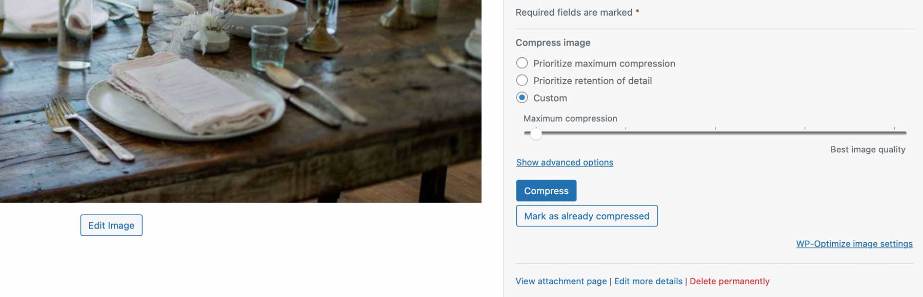 WP optimize image compression