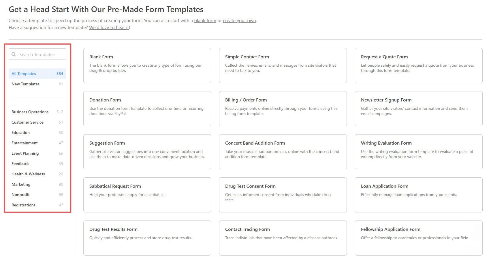 WPForms 500 Available Templates