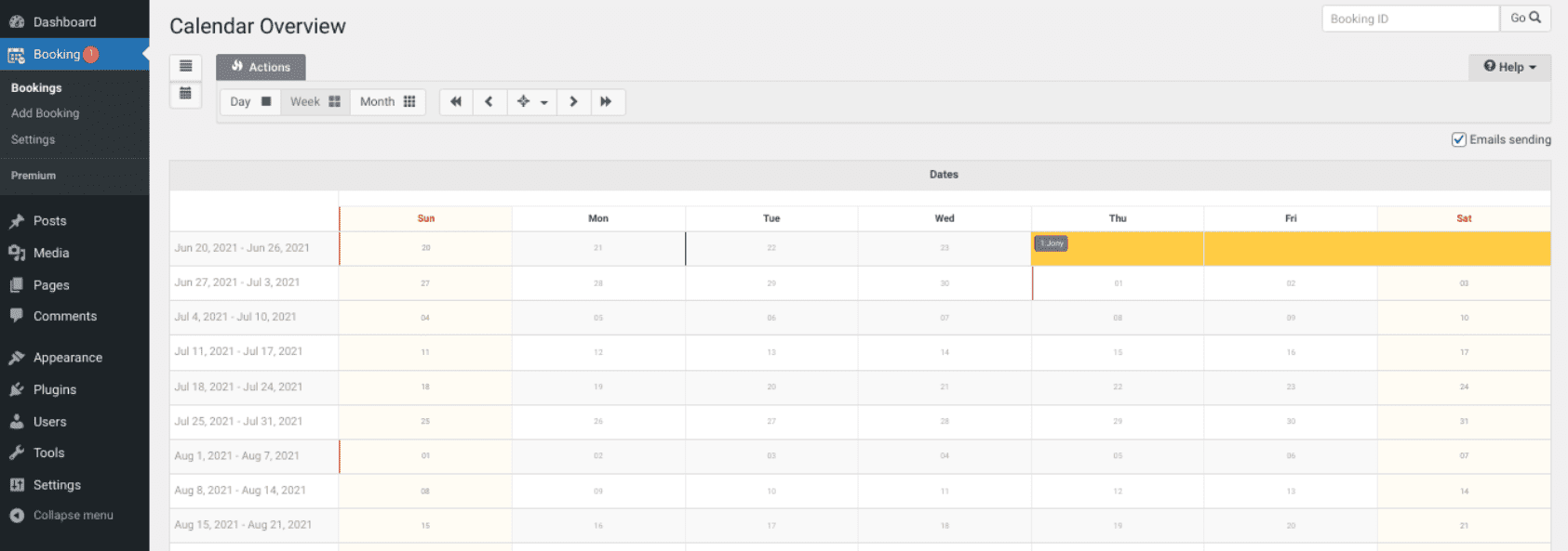 booking calendar dashboard