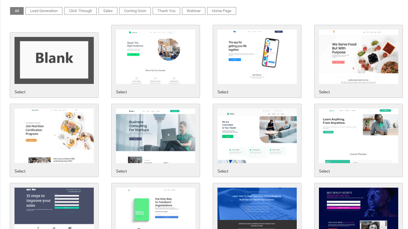 landing page builder templates