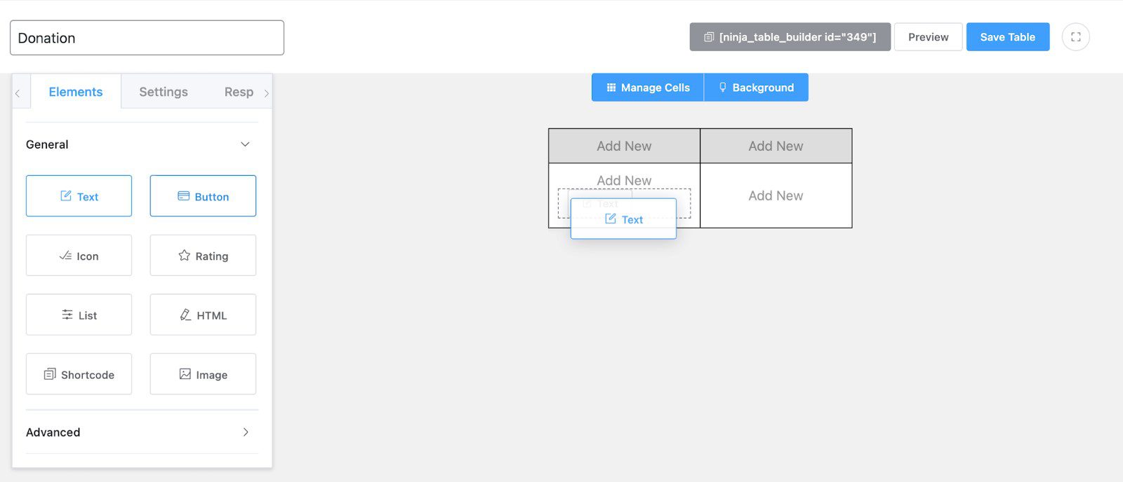 Drag and Drop Ninja Table Builder 1