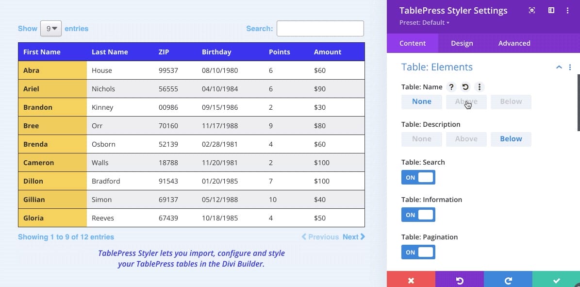 Table Press Divi Styler UI 1