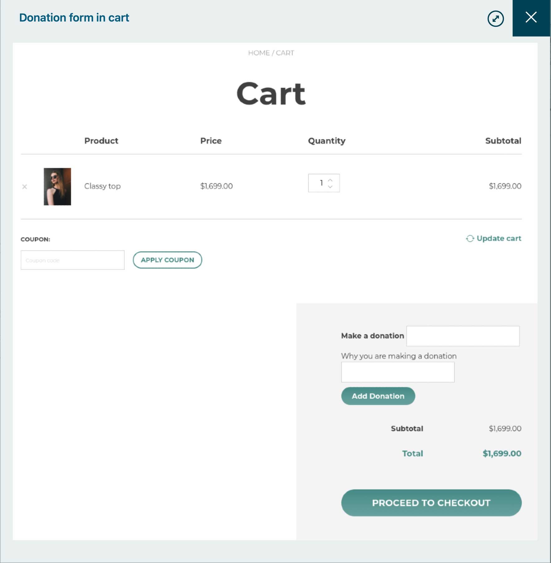 Yith Cart donation form