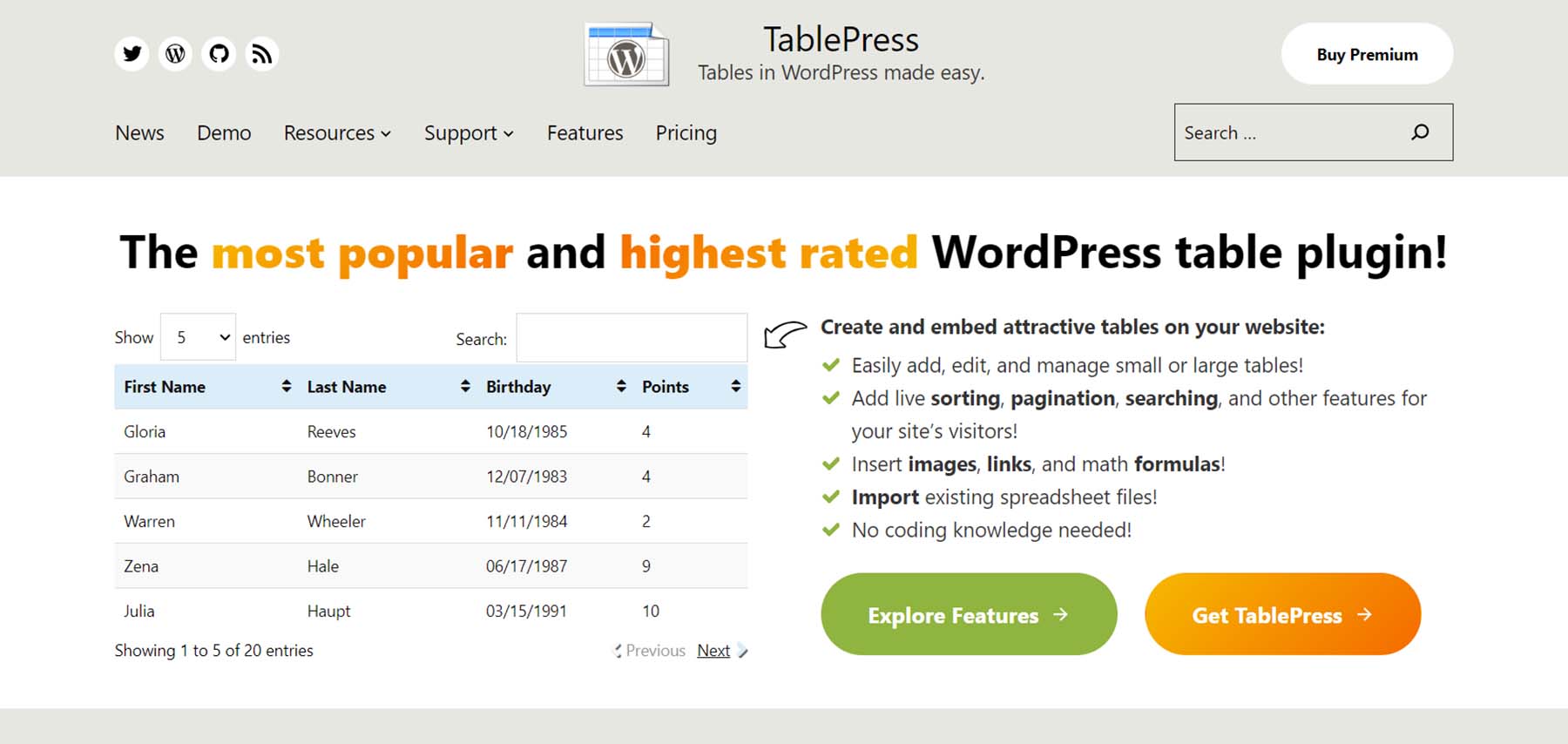 tablepress wordpress table plugin 1